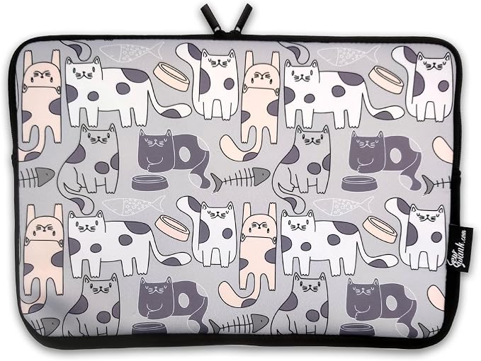 13-15 Inch Gray Cats Print Laptop Sleeve Case/Water-Resistant Neoprene Notebook Computer Pocket Tablet Briefcase Carrying Bag/Pouch Skin Cover for HP/Dell/Lenovo/Asus/Acer/Apple