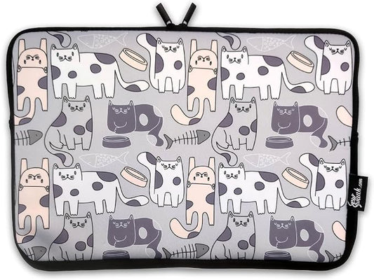 13-15 Inch Gray Cats Print Laptop Sleeve Case/Water-Resistant Neoprene Notebook Computer Pocket Tablet Briefcase Carrying Bag/Pouch Skin Cover for HP/Dell/Lenovo/Asus/Acer/Apple