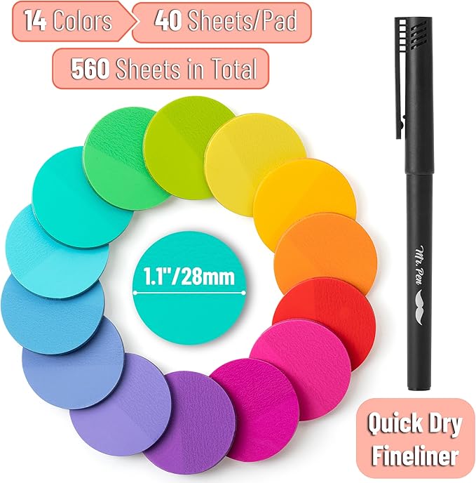 Mr. Pen- Transparent Sticky Note Set, 560Sheets, Colorful, Round Transparent Sticky Notes Set, Stocky Notes for Bible Journaling