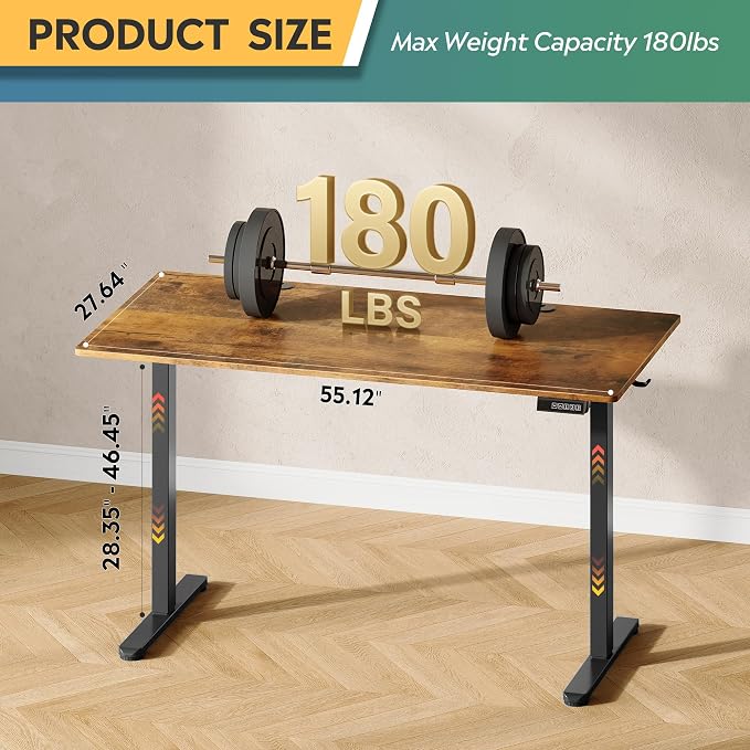 DEVAISE 55 Inch Standing Desk with Split Top, Ergonomic Computer Desk, Rustic Brown-1