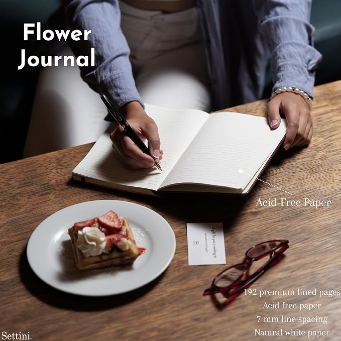 SETTINI® Lined Journal - Flower Journal for Writing Gift Set - Hardcover Vegan Leather, Unique Pen Holder, 192 Pages, A5 - Includes Pen and Gift Box - Birthday Gift, Journal for Women