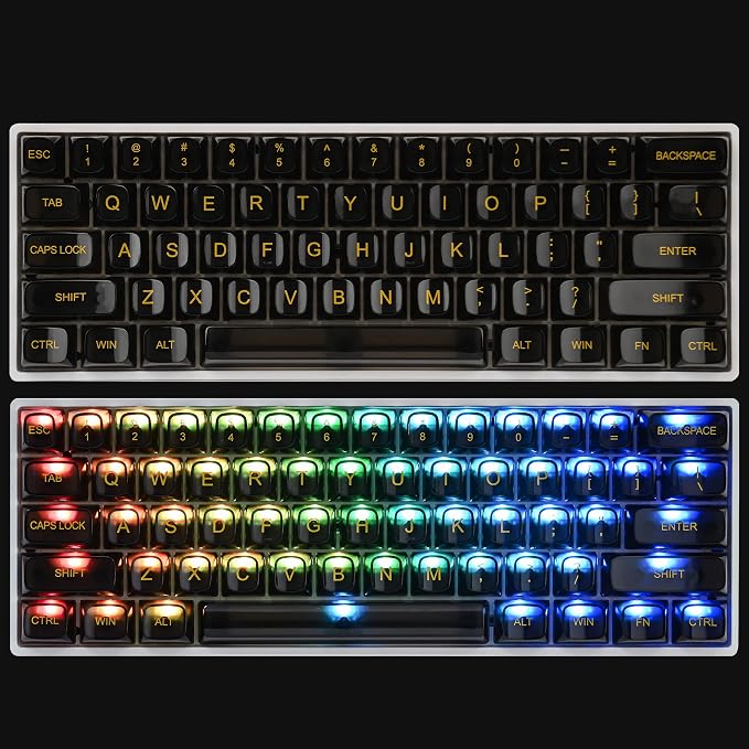 Guffercty kred 61 Keys Black Clear Keycap Set, Transparent Black Keycaps 60 Percent PC Material OSA Profile Only for 60% Keyboard(Obsidian-OSA)