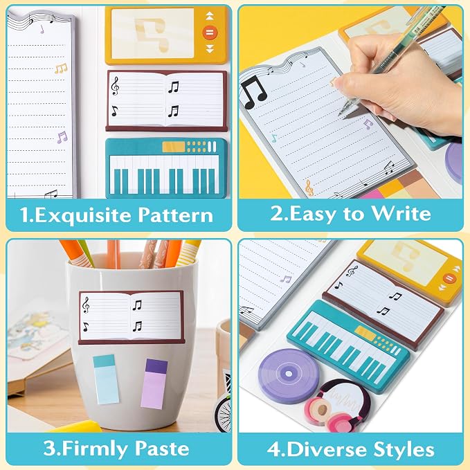 B1ykin Cute Sticky Notes Set - World’s Best Music Teacher Self-Stick Notes Pad, 550 Sheets Writing Memo Pages Sticky Notepad for Appreciation Gifts, School Office Party Supplies (Music Teacher)