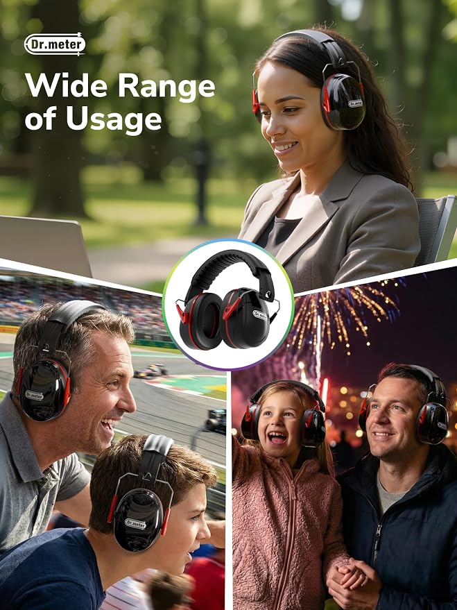 Dr.meter Ear Protection Ear Muffs, 31dB Noise Reduction Safety Earmuffs with Adjustable Headband for Adults Kids Autism Sensory Hearing Protection, Earmuff for Range Mowing, Hunting, Monster Jam