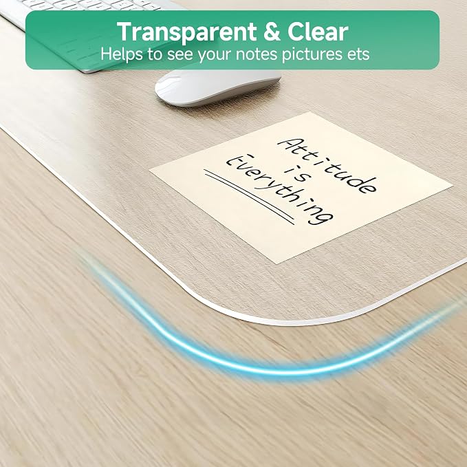 NATRKE Clear Desk Mat Pad, 35.4"x15.7" Large Transparent Computer Desk Mat Plastic Desktop Protector, PVC Writing Pad Round Edge, Waterproof Wipeable Non-Slip Table Protector for Home Office, Frosted