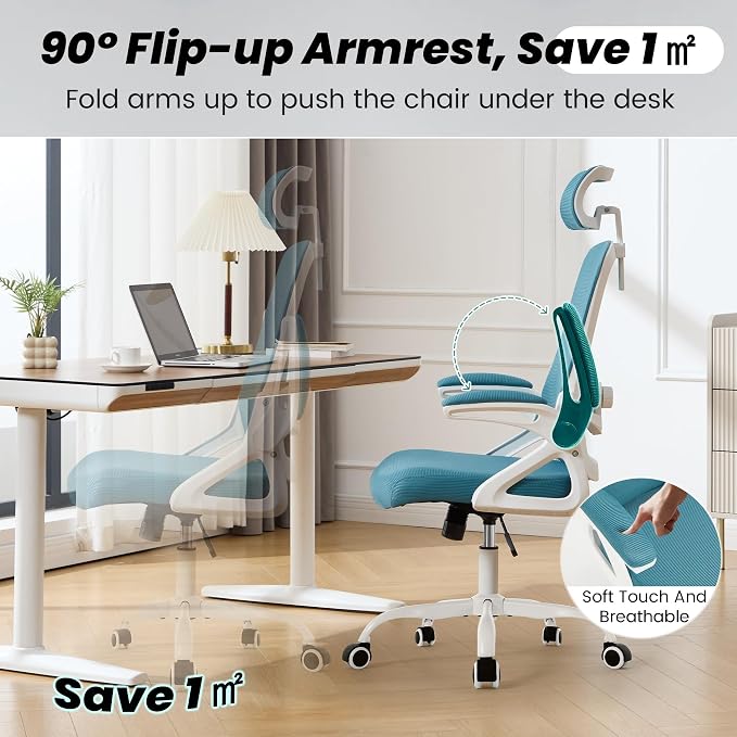 Fizzin Ergonomic Office Chair, 400 LBS Computer Chairs with Adjustable Lumbar Support, Breathable Mesh Desk Chair Ergonomic with Thickened Cushion, Comfy Home Office Desk Chair (Lake Blue)
