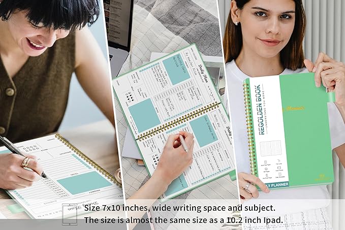 Daily Planner Undated, To Do List Notebook with Hourly Schedule Calendars Meal, Spiral Appointment Organizers Notebook for Man/Women, Pocket,Pen Loop, 160 Pages (7x10")