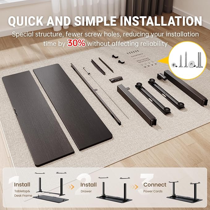Veken 47.2" Standing Desk, Adjustable Height Office Desk with Wood Desktop, Computer Table for Home Work, Study and Gaming, Small Spaces, Modern Furniture, Black | Height Adjustable Sit Stand Up Computer Tables for Home Office, Study and Writing, Suit ...