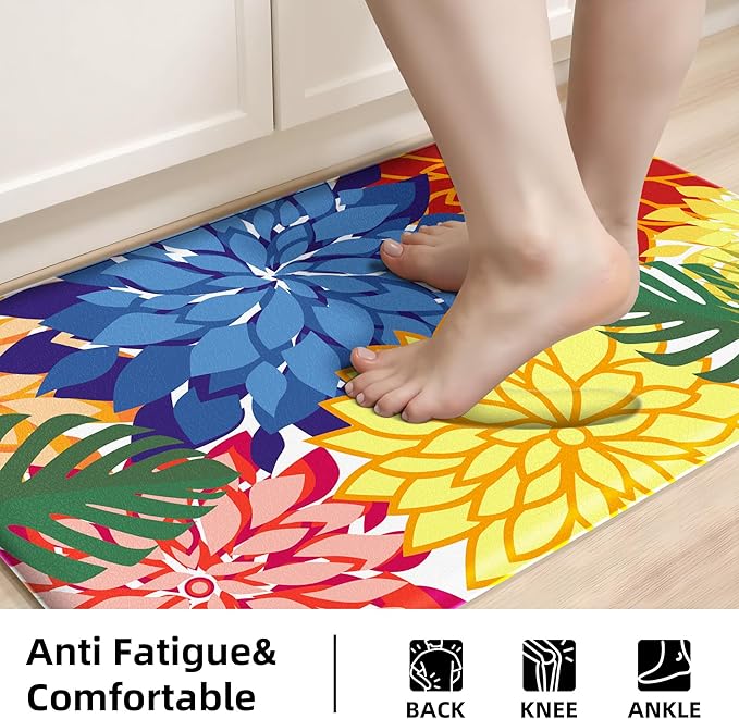 Arenarug Kitchen Mats for Floor 2PCS Cushioned Anti Fatigue Kitchen Mats Waterproof Non Slip Kitchen Mat Rug Set Comfort Foam Standing Mat for Sink, Laundry, Office,17.3" x 28" + 17.3" x 59", Colorful