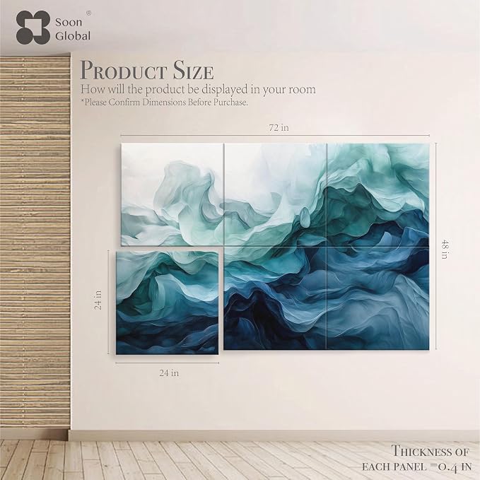 Soon Global Acoustical Wall Panels, 72 X 48 Inches Art Acoustic Panels, Decorative Acoustic Panels, Acoustic Wall Panels, Sound Absorbing Wall Art, Aqua Dreams