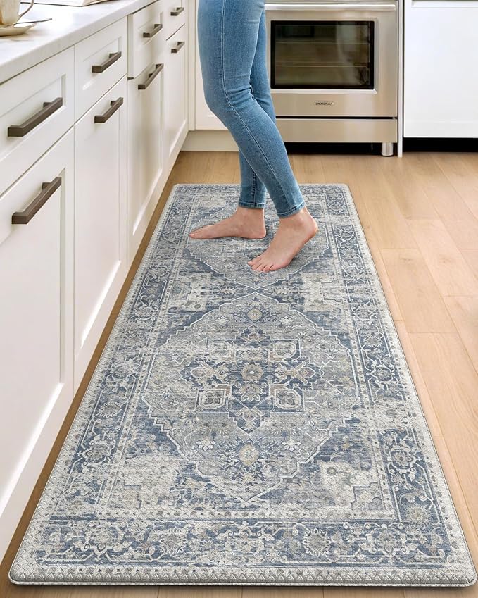 DEXI Kitchen Floor Mats Cushioned Anti Fatigue Runner Rug, 23x59 Blue Grey | Waterproof,Soft and comfrt memory Foam,Easy Care,Vintage Style,Front Sink Laundry Office