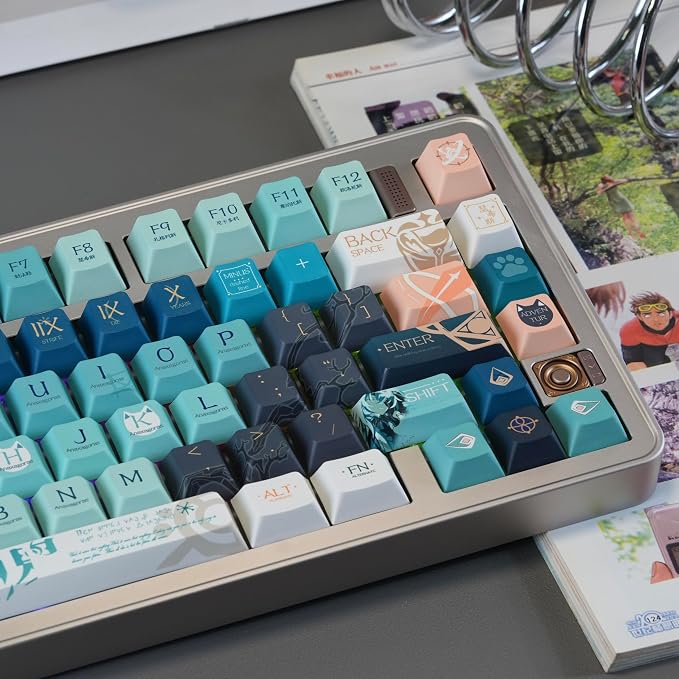 Custom PBT Keycaps，Japanese Anime Gradient Green Keycap Dye-Sublimation Cherry Profile Key caps Set Compatible with 60%/65%/75% Gateron Mechanical Gaming Keyboards