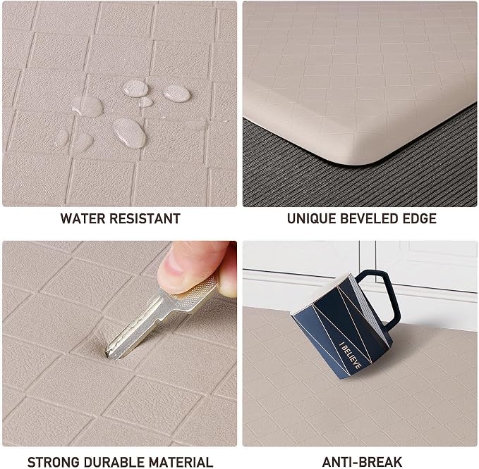 HappyTrends Kitchen Runner Rugs Anti-Fatigue mats - 4/5 Inch Thick Non Slip Waterproof Ergonomic Comfort Mat for Kitchen, Floor Home, Office, Sink, Laundry (17.3"x 39",Khaki)
