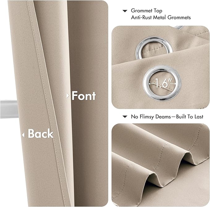 MIULEE Blackout Curtains for Bedroom Living Room 2 Panels, Thermal Insulated Room Darkening Drapes Grommet Noise Reducing Light Blocking Window Treatments 63 Inches Long 40x63 Inch Taupe