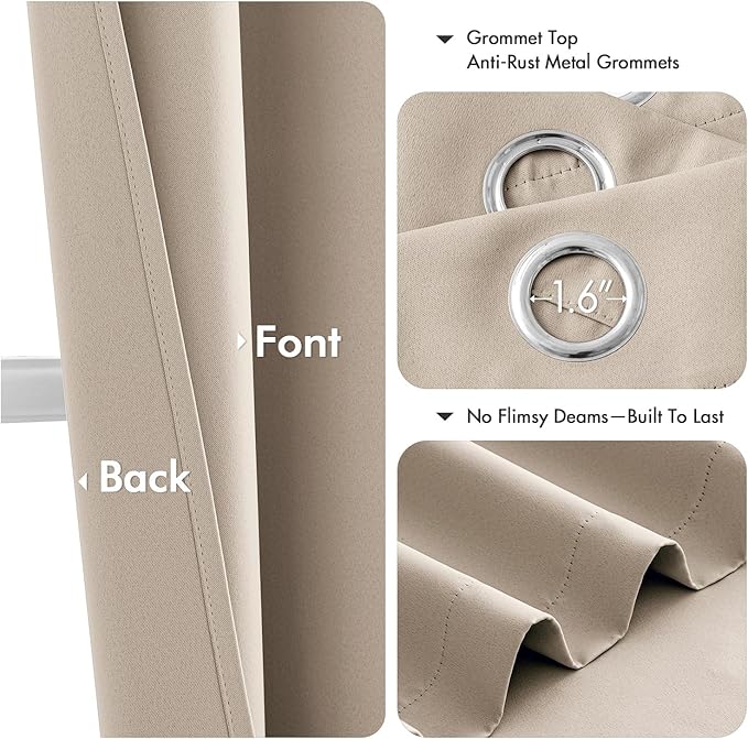 MIULEE Blackout Curtains for Bedroom Living Room 2 Panels, Thermal Insulated Room Darkening Drapes Grommet Noise Reducing Light Blocking Window Treatments 54 Inches Long 40x54 Inch Taupe