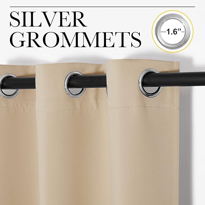 NICETOWN Bedroom Room Darkening Curtains, Biscotti Beige, 1 Pair, 55 inches by 120 Inch, Triple Weave Microfiber Grommet Top Thermal Insulated Solid Darkening Panels/Drapes for Kid's Room