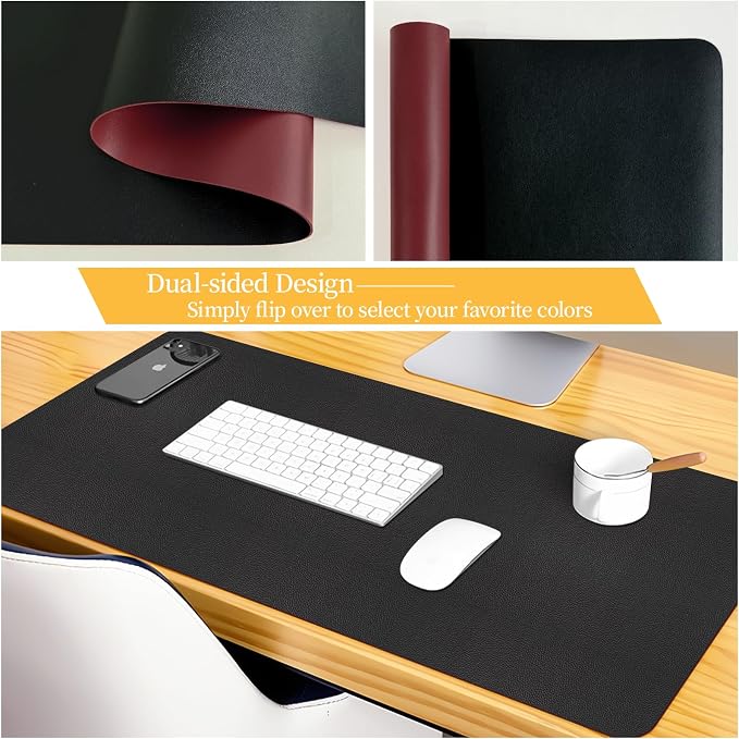 Bloss Black Leather Desk Mat Protector,Laptop Desk Pad,Desk Writing Pad,Leather Mouse Pad,Office Desks Mats,Desk mat for Keyboard and Mouse,Dual-Side Computer Mouse Pads for Office/Home.31.5"x 15.7"