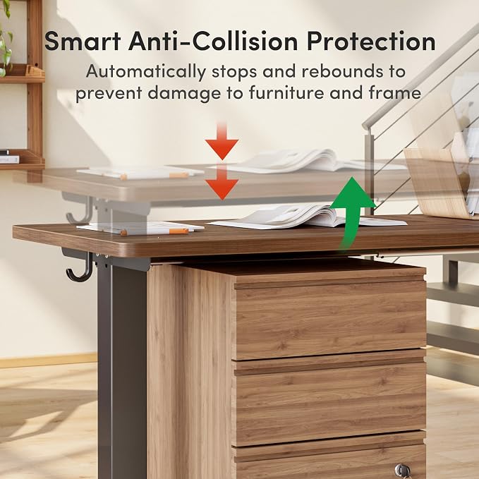 FEZIBO 63" x 55" L-Shaped Standing Desk - Adjustable Corner Desk L Shape, L-Shaped Adjustable Desk with Splice Board, L Shape Standing Desk, Black Walnut
