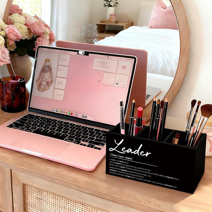 Leader Gifts Pen Pencil Holder for Desk, Thank You Appreciation Gifts for Leaders Boss Manager, Leadership Gift Wooden Box Sign Decorations for Office Workplace Desk Tabletop