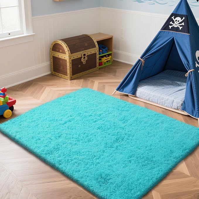 yongyangjuxin Teal Blue Rug Fluffy Rug, 6x9 Teal Area Rugs for Living Room, Soft Play Mat, Teal Rugs for Bedroom, Preppy Dorm, Plush Aesthetic