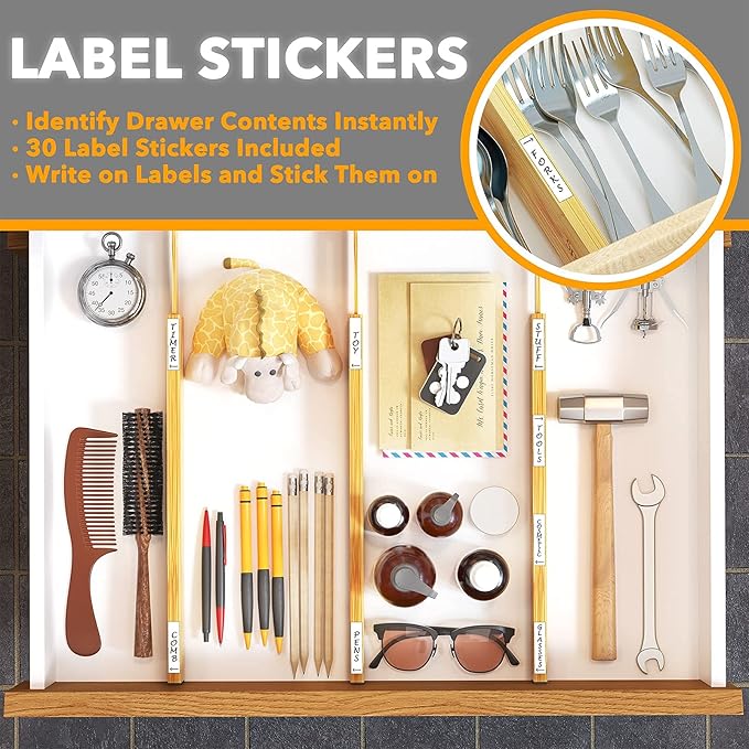SpaceAid Bamboo Drawer Dividers with Labels, Kitchen Adjustable Drawer Organizers, Expandable Organization for Home, Office, Dressers and Bathroom, 6 Dividers (17-22 in) (Pack of 2)
