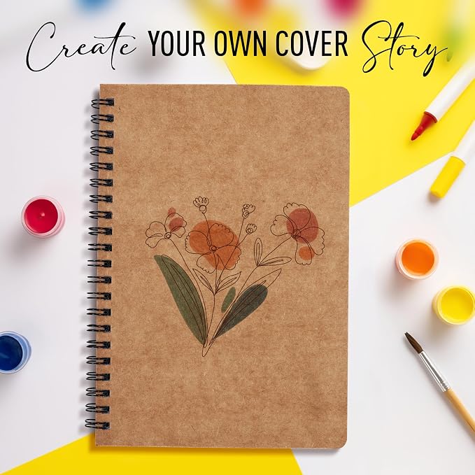 Spiral Kraft Notebooks 8.3” x 5.8”, Set of 12 College Ruled Journals, Thick Paper Writing Notebooks with Brown Cover for School, Office & Travel,60 Sheets Each(120pages)