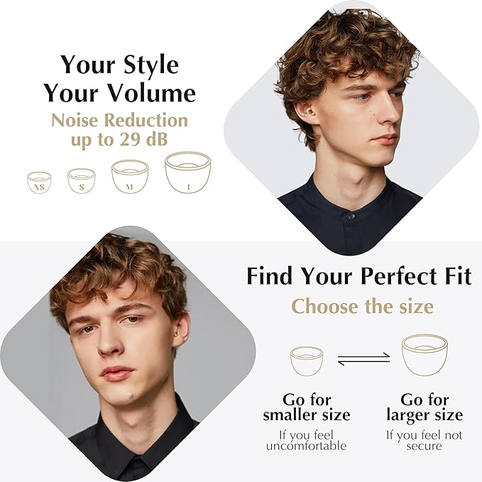 Fita+ Soft Reusable Ear Plugs for Noise Reduction up to 33dB, 4 Pairs XS/S/M/L, Soft Silicone Ear Plugs for Sleeping, Noise Cancelling for Work, Focus - Yellow