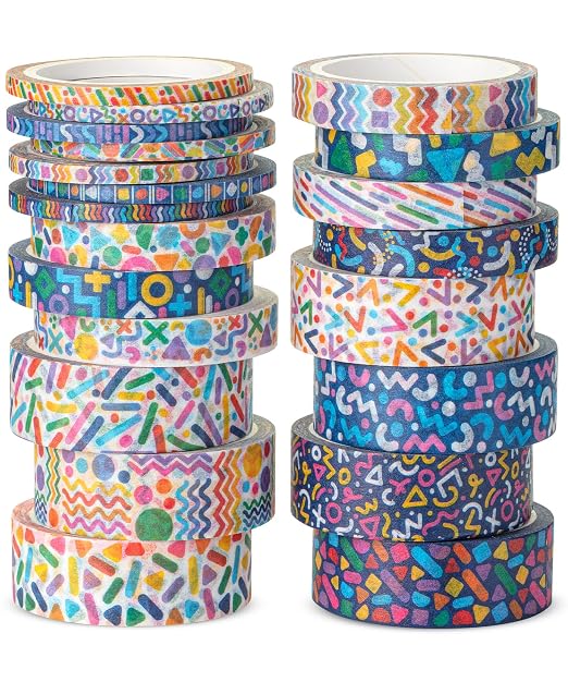Mr. Pen- Washi Tape Set, 21 Rolls, Assorted Sizes, 5 Yards/Roll | Washi Tape for Scrapbook, Arts, Crafts, Journals and Planners, Geo Labyrinth