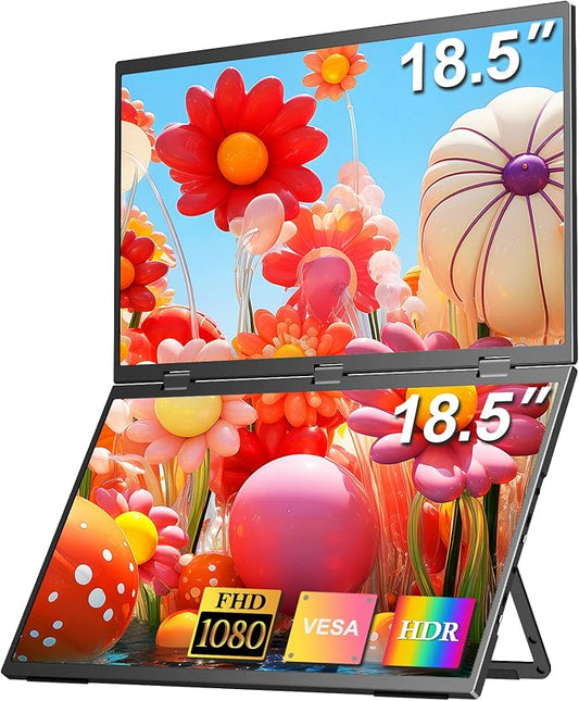 COOLHOOD 18.5 Inch Portable Monitor for Laptop, 1080P FHD 100Hz 125% sRGB USB-C HDMI Travel Monitor for Laptop Mac PC, Portable Screen with Smart Cover, VESA Compatible