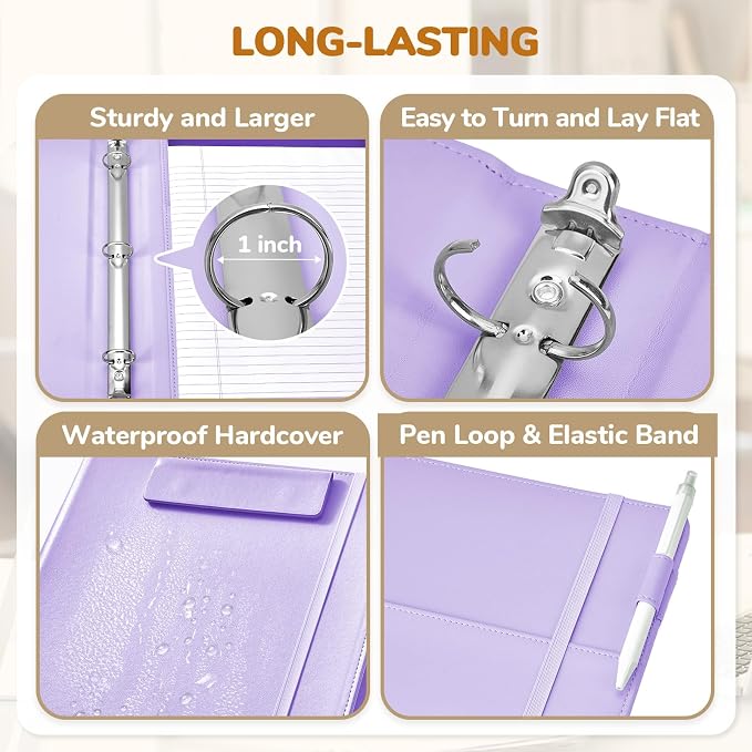 JoyCat 3 Ring Binder Clipboard with Storage,12.4"x10.2"Magnetic Clipboard Folder with 5 Expandable Folders,Refillable Lined Notepad (11" x 8.5"),Ideal for School Office Nursing(Purple)