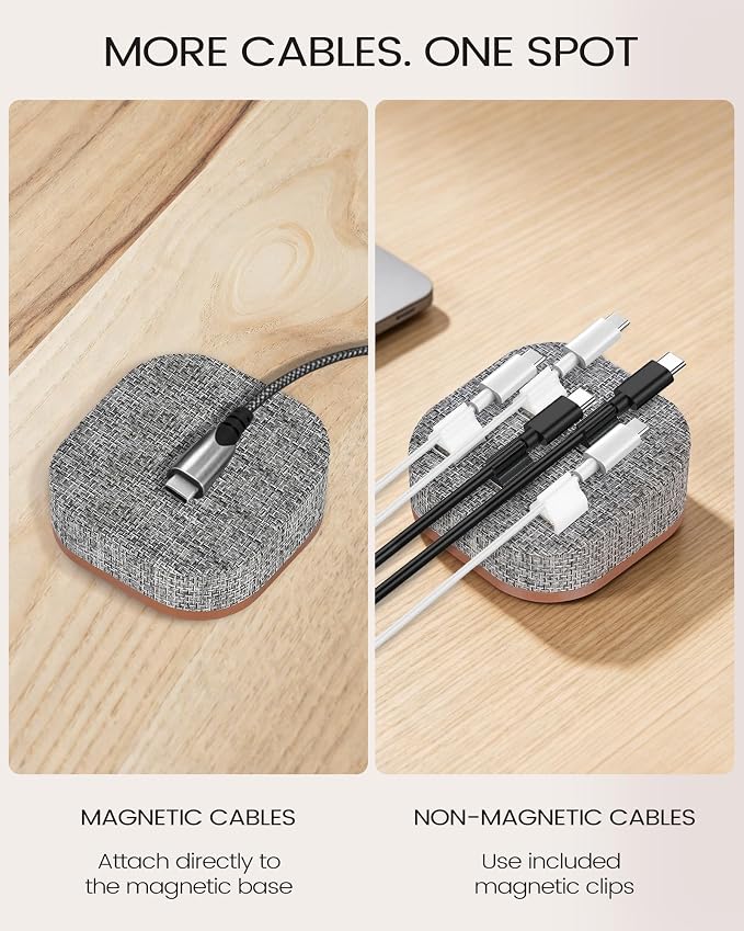 Magnetic Cord Holder, Cable Organizer with 5 Magnetic Clips for Desk & Nightstand Cable Management, Practical Charging Accessory for Home, Office & Gift Giving