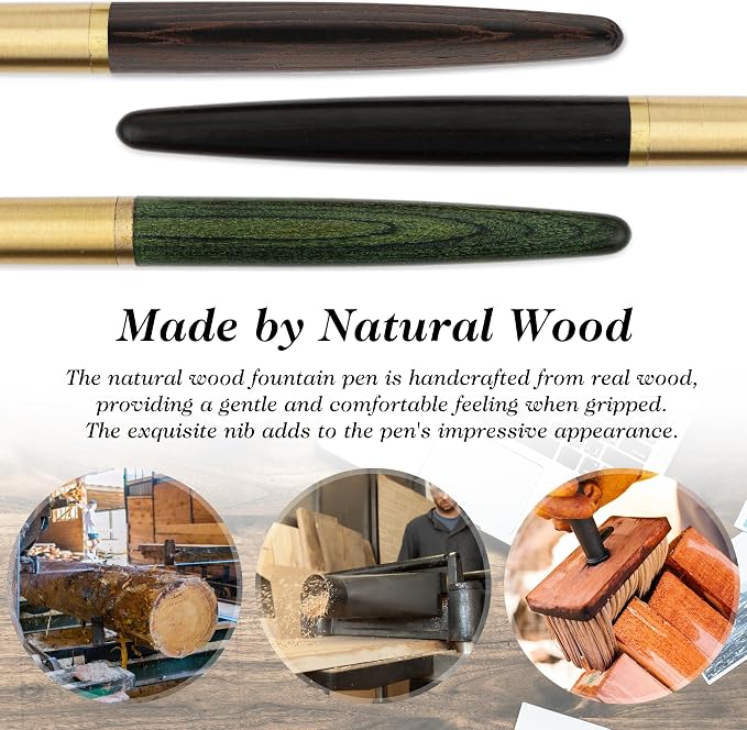 cobee Handcrafted Wooden Fountain Pens Set, Vintage Luxury Wood Fountain Pen 0.5mm Fine Point Smooth Writing Pen With 12 Ink 2.6 mm Cartridges and Gift Box for Journaling Calligraphy Supplies(E)