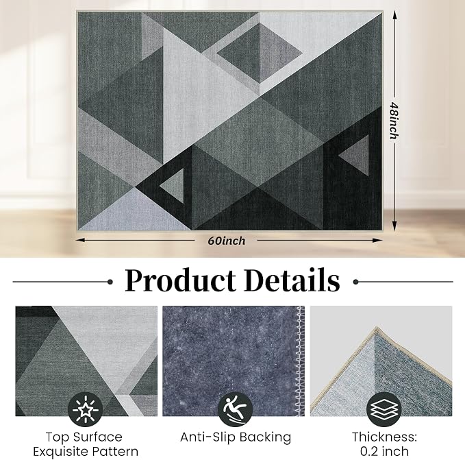 Office Chair Mat for Hardwood Floor & Tile Floor,48"X 60" Heavy Duty Desk Chair Mat for Hard Floors, Under Desk Rug for Rolling Computer Chair,Anti Slip,Low Pile Carpet Floor Protector-Triangle