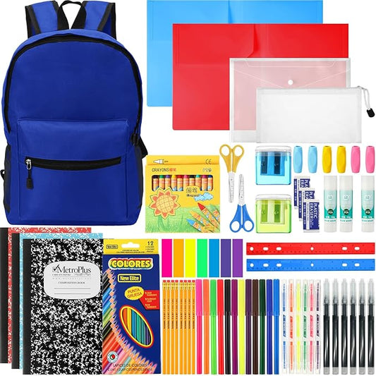 86 Pcs School Supplies Kit with Backpack Back to School Supplies Bag Set Elementary Essential Bundle Bulk for Student Classroom(Blue)