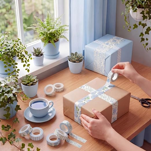 Gueevin 24 Rolls Watercolor Floral Washi Tape Set 15 mm Seasonal Flower Decorative Washi Tape for Craft Arts DIY Scrapbook Journaling Supplies Gift Wrapping (Blue Hydrangea)