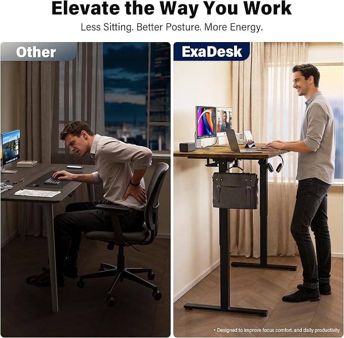 Electric Standing Desk, 63 x 30 Inch, Rustic Brown | Extra Large Desktop, Adjustable Height, Sit to Stand, Home Office Workstation, Supports Dual & Triple Monitor