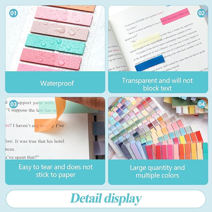 ReliThick 4800 Pcs Annotation tabs Sticky Tabs for Books Transparent Sticky Notes 24 Color Writable Page Markers Book Flags Strip for Annotating Reading Supplies Bookish Gift