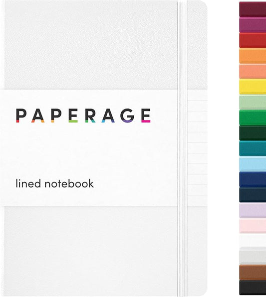 PAPERAGE Lined Journal Notebook, Hardcover Journal for Women & Men, 160 Pages, (5.6 in x 8 in), College Ruled Journaling Notebook for Work, School Supplies & Note Taking, (White)