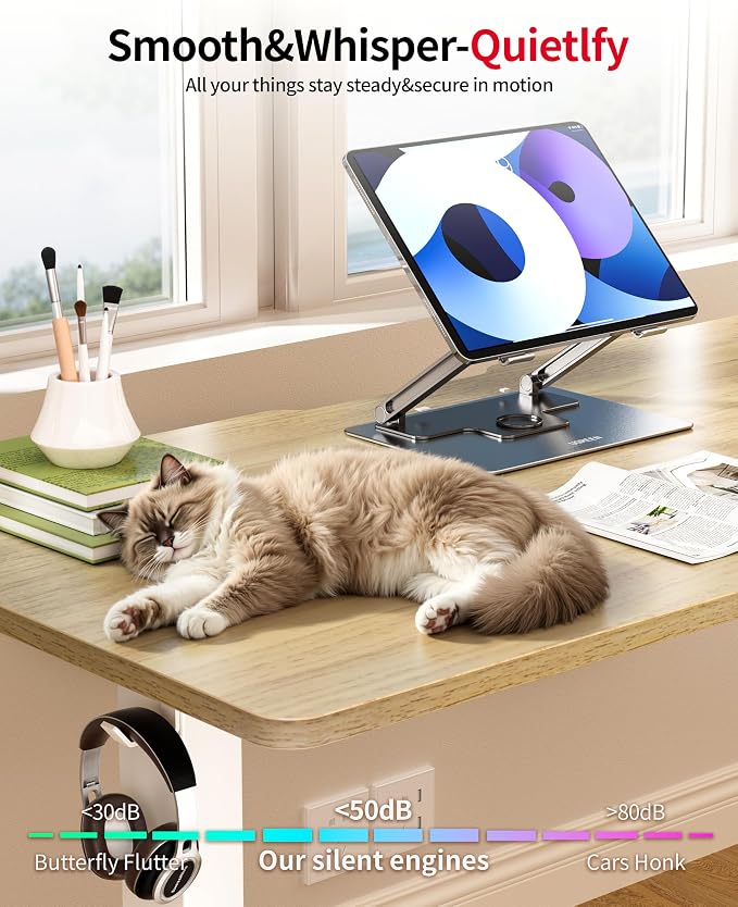 Okin Standing Desk Electric Adjustable Computer Desks, Whole Piece Stand up Desk Office Gaming Home Office Memory Desks 48x24 inches Cream Pecans