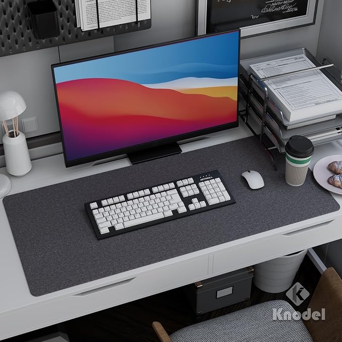 K KNODEL Felt Desk Mat, Large Desk Pad Protector, Office Computer Desk Mat for Keyboard, Non-Slip Mouse Pad (Dark Gray, 35.4"x15.7")