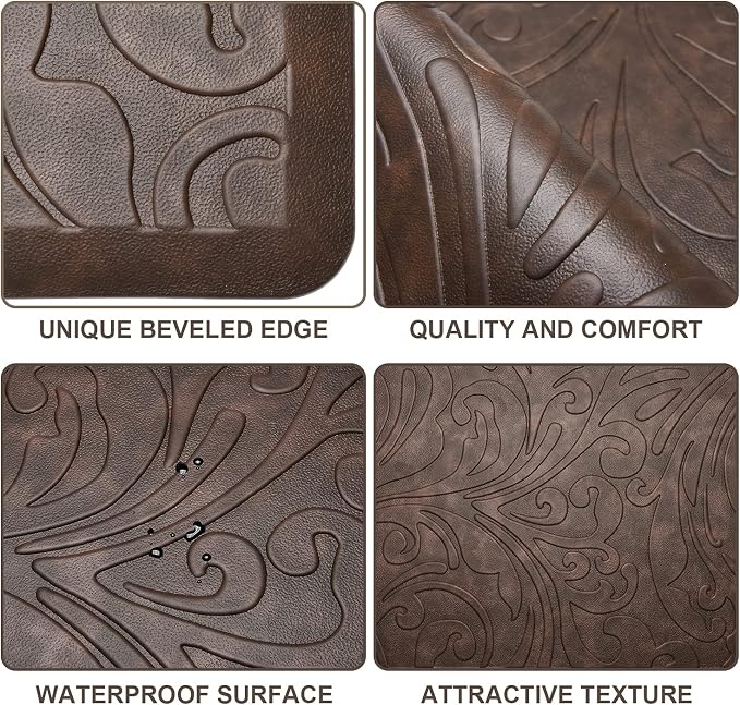 KMAT 2PCS Kitchen Mat Cushioned Anti-Fatigue Floor Mat,Waterproof Non-Slip Standing Mat,Ergonomic Comfort Floor Mat Rug for Home,Office,Sink,Laundry,Desk(17.3"x28"+17.3"x60",Brown)