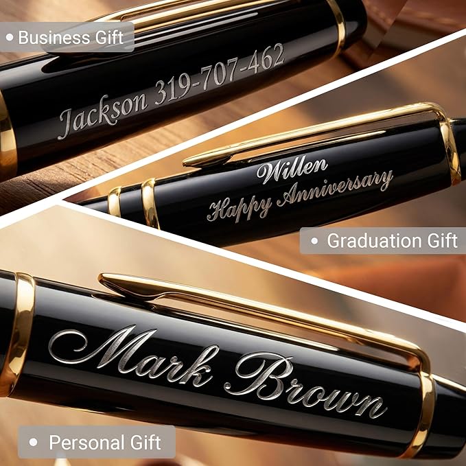 Yastar Personalized Pens - Luxury Writing Pen with 6 Black Ink Refills Engraved with Your different Message Name on the Pens Gift Set for Man/Women/Writers/Collection/Journalist 3 Pens/set