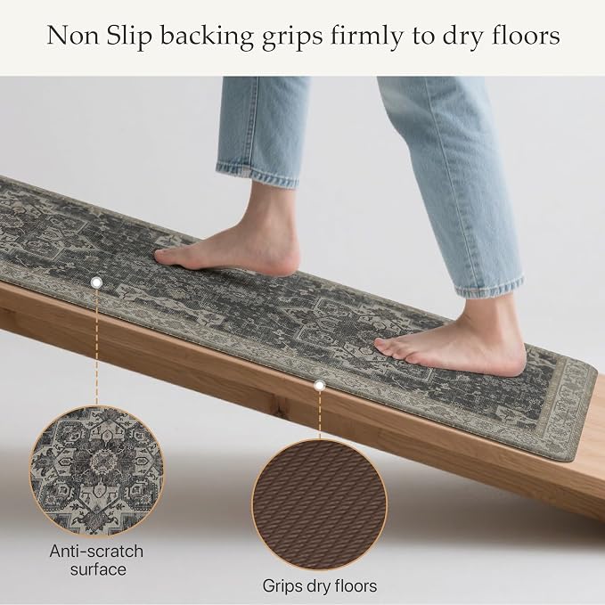 GENIMO Kitchen Mats for Floor 2PCs, Washable Anti Fatigue Mat for Cushioned, 17.3"x47"+17.3"x30", Waterproof Kitchen Rugs, Non Slip Comfort Standing Mat Rug for Home, Sink, Laundry, Midnight Gold