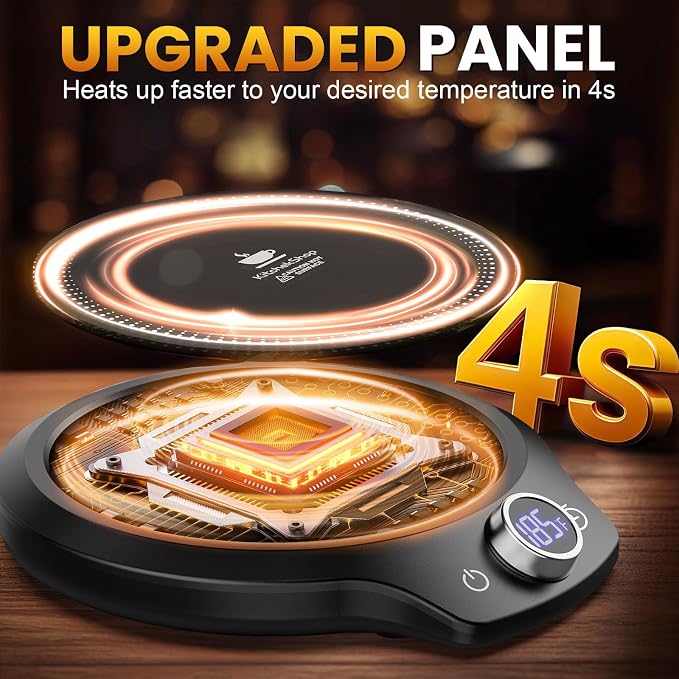 Fast Heating Mug warmer - 4 Temp Settings & 1-12H Timer, Coffee Cup Warmer Plate for Desk Auto Shut Off, LED Display Smart Candle Wax Warmer - Ideal Electric Beverage Warmer Gift for Coffee, Tea, Milk