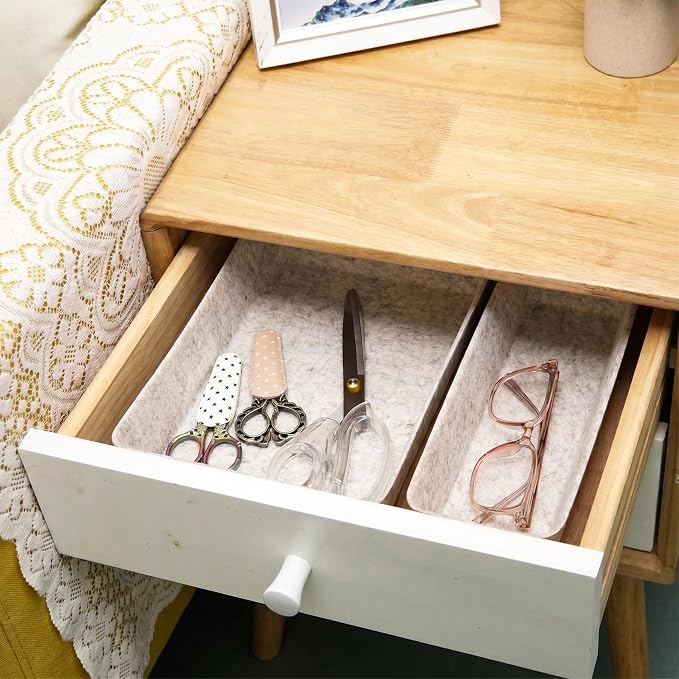 Desk Drawer Organizer Bins, 8pcs Felt Shallow Bathroom Storage Trays, Office Accessories & Workspace Organizers Jewelry & Makeup Boxes Containers(Beige)