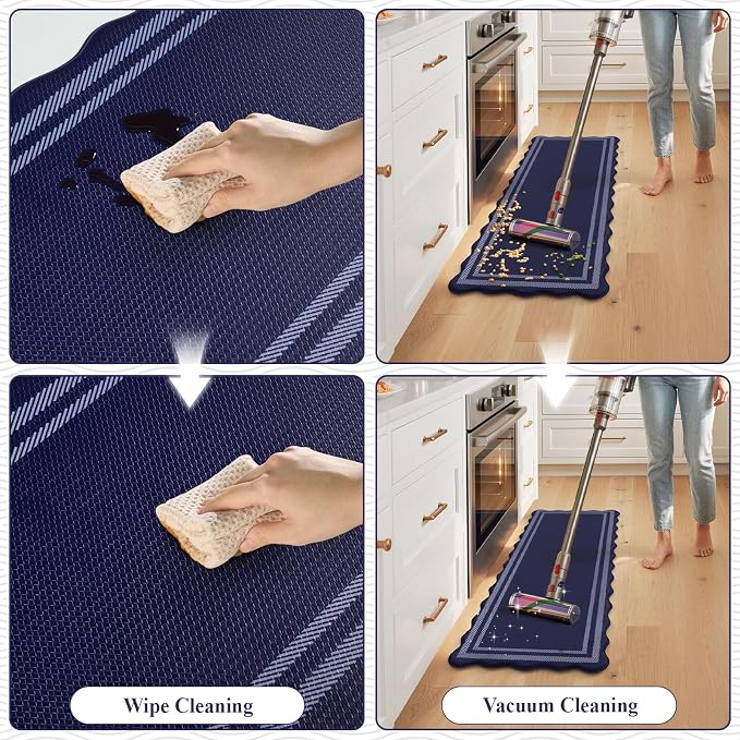 KIMODE Anti Fatigue Mats for Kitchen Floor,Farmhouse Kitchen Rugs Sets of 2 | Cushioned Kitchen Floor Mat, 17"x47"+17"x29" Comfort Laundry Room Rug, Navy Blue Runner Rugs for Home Decor Office Bath Sink