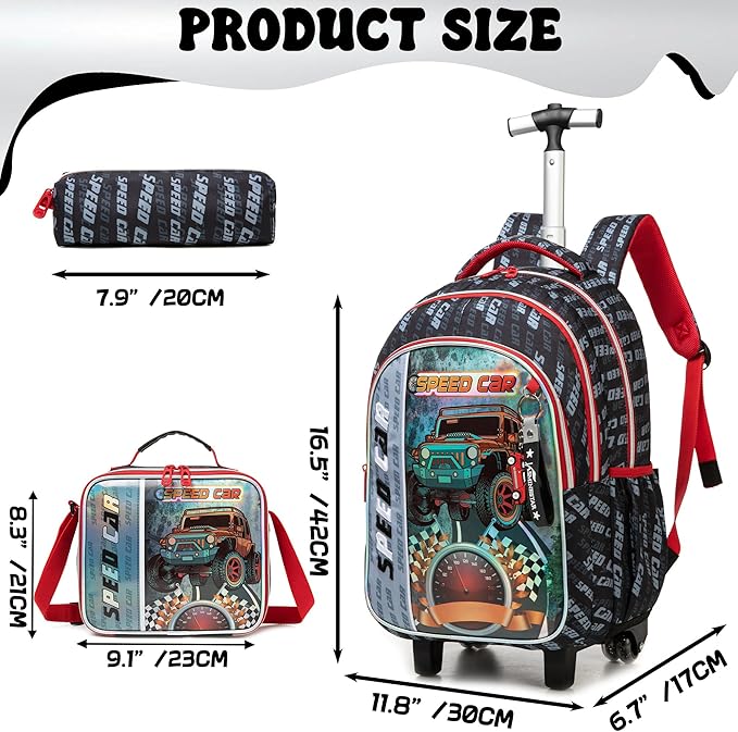 Roller Backpacks for Kids Backpacks Boys Rolling Backpack for School Backpack with Wheels for Kids with Lunch Box Pencil Case for Elementary Back to School Supplies