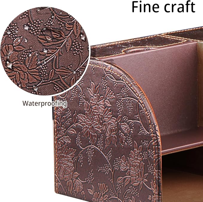 Nightstand Organizer with Tissue Holder,PU Leather Square Tissue Box Cover | Modern Facial Paper Organizer Storage Box for TV Remote Control,Bathroom,Vanity Countertop,End Table,Home and Office Decor