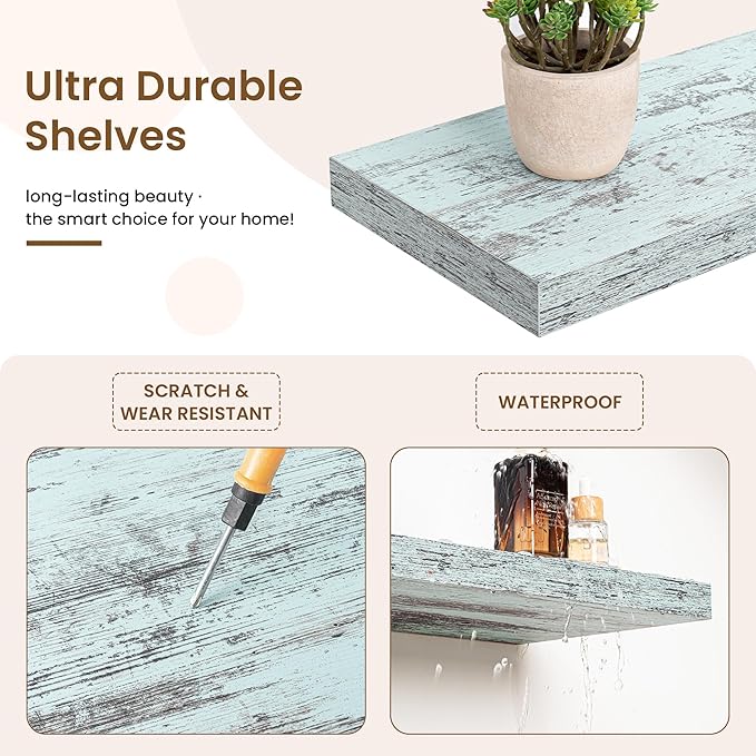 30in Floating Shelves for Wall, 30"W x 9.25"D x 1.25"H, 2 Pack Long Wall Mounted Engineered Wood Shelves with Invisible Brackets for Living Room, Bedroom, Bathroom, Kitchen Decor and Storage, Blue