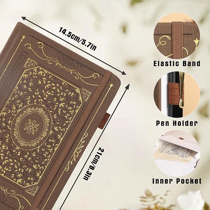 TIEFOSSI Dotted Notebook, 160gsm Thick Paper, Hardcover Dot Grid Journals for Women Men, 192 pages, for Travel, School and Office Use
